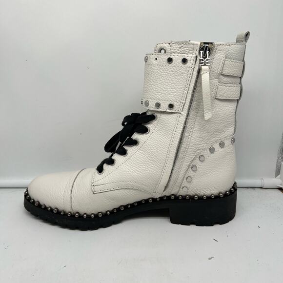 Sam Edelman Boots Womens 8.5 Jennifer Combat White Studded Leather - Picture 2 of 11